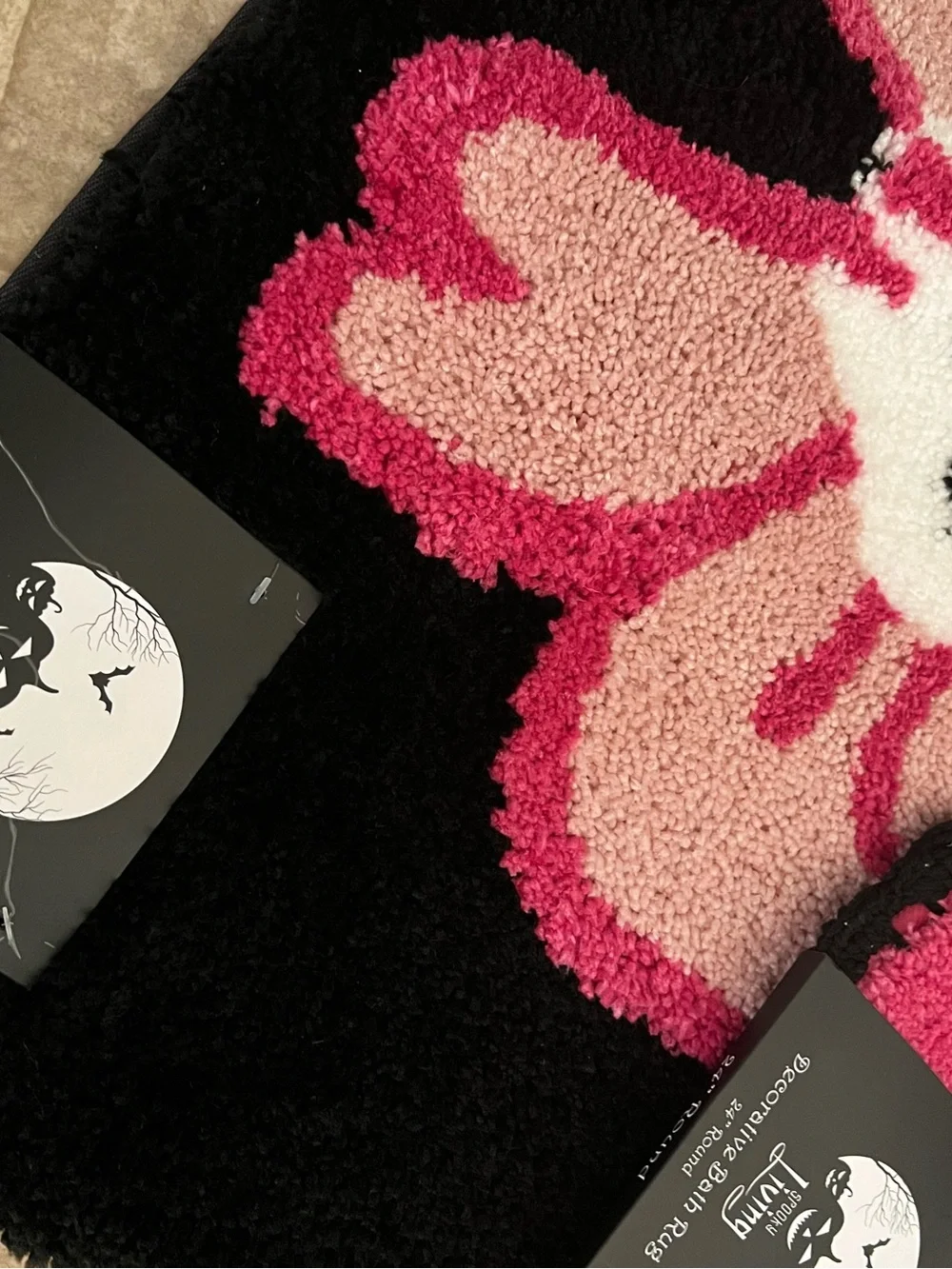 Gothic Pink & Black Skull & Bow, Skeleton & Vampire Lips 3pc Halloween Bath Rugs